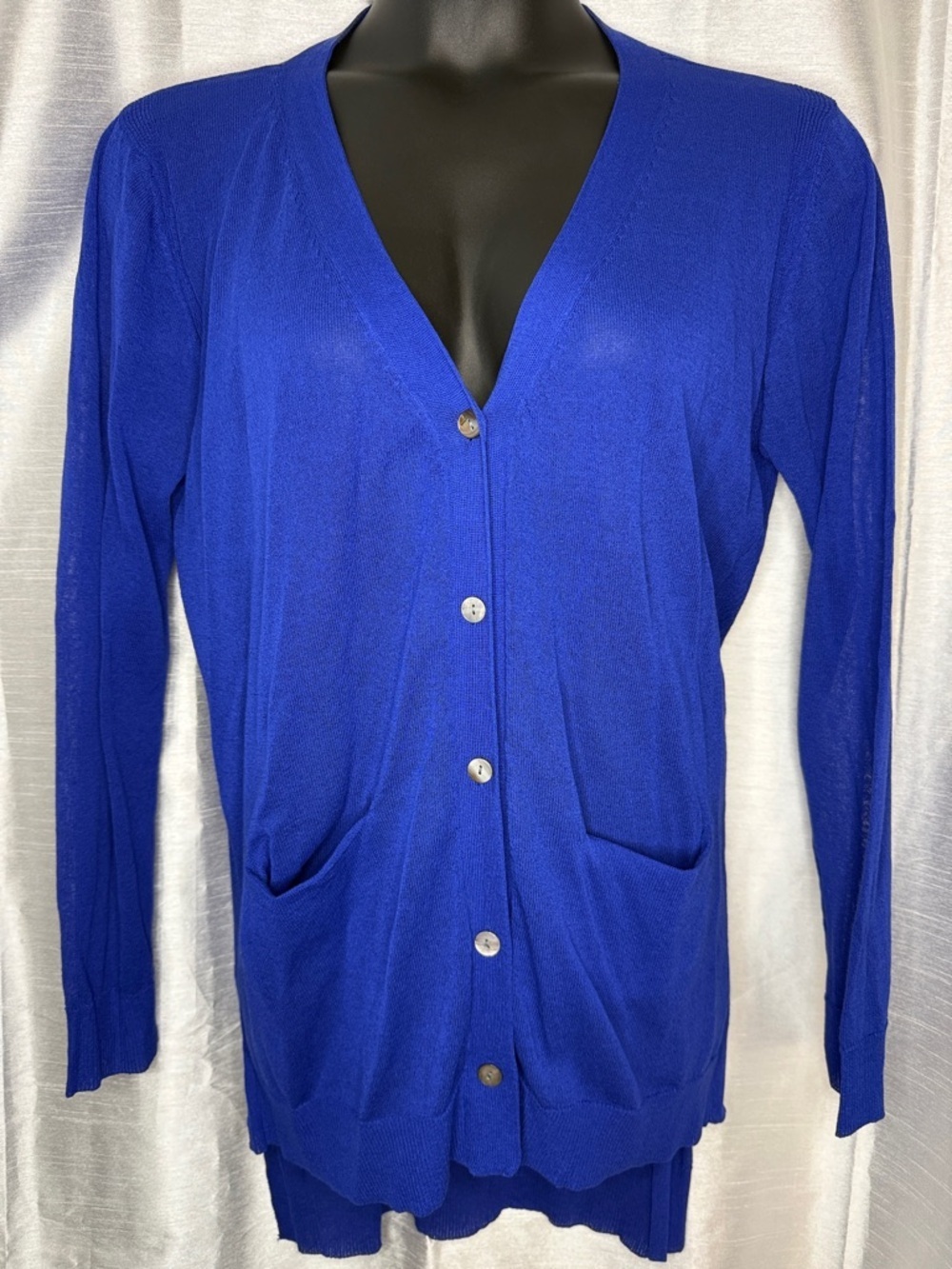 Betsey’s Boutique Shop Button Cardigan V Neck Royal Blue Semi Sheer Women’s M